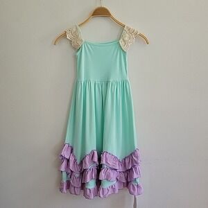 Everweekend Sleeveless Maxi Dress Girls 7T NEW Tiered Ruffle Hem Crochet Sleeve